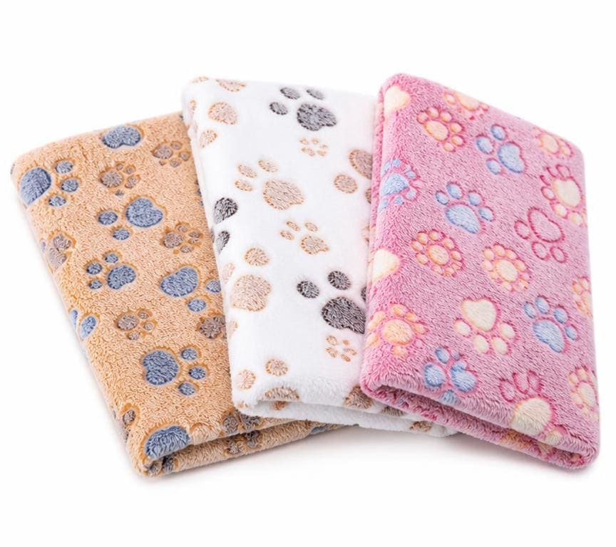 Fleece Paw-Print Pet Blankets, 3-Pack